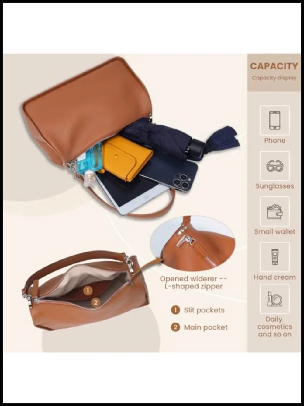 Genuine Leather Full-Grain Crossbody Hobo Bag Adjustable Strap